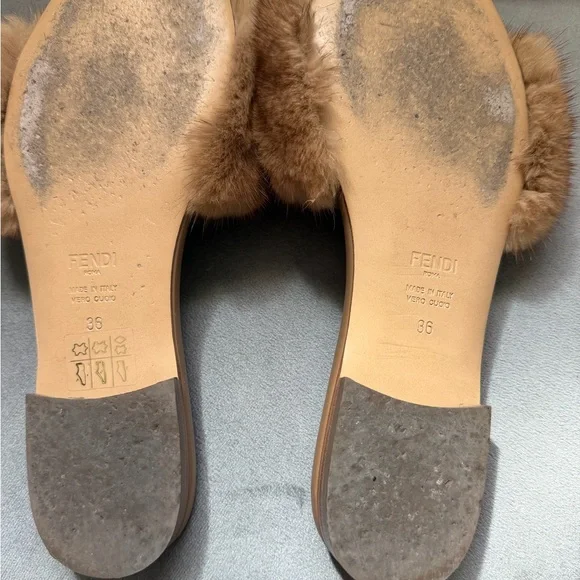 Fendi Baguette Mink Slides - Picture 3 of 4